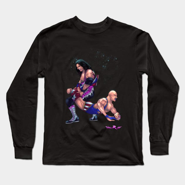 Bret Hart VS Kurt Angle wrestling Dream match original art Long Sleeve T-Shirt by Triple R Art